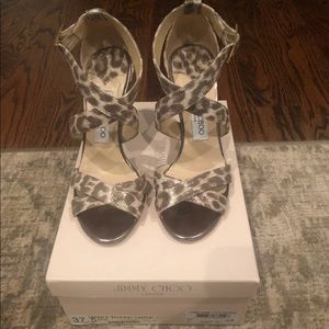 Jimmy Choo Lottie Leopard Shimmer Heeled Sandals